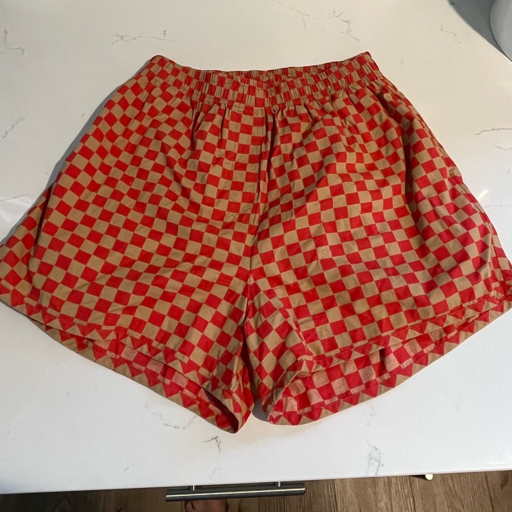 Clare V. Checkered red shorts